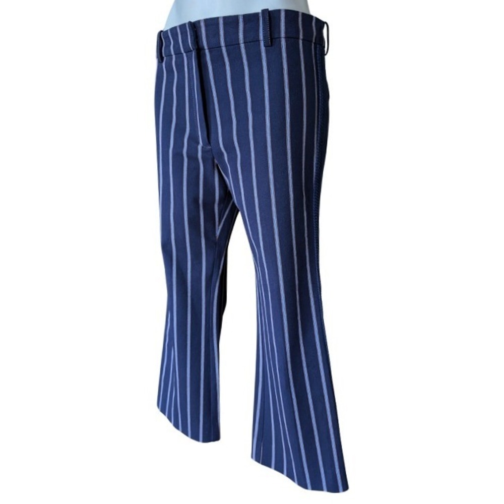 Derek Lam 10 Crosby Womens Navy Striped Braided Trim Flare Pants Size 10 - Picture 2 of 7